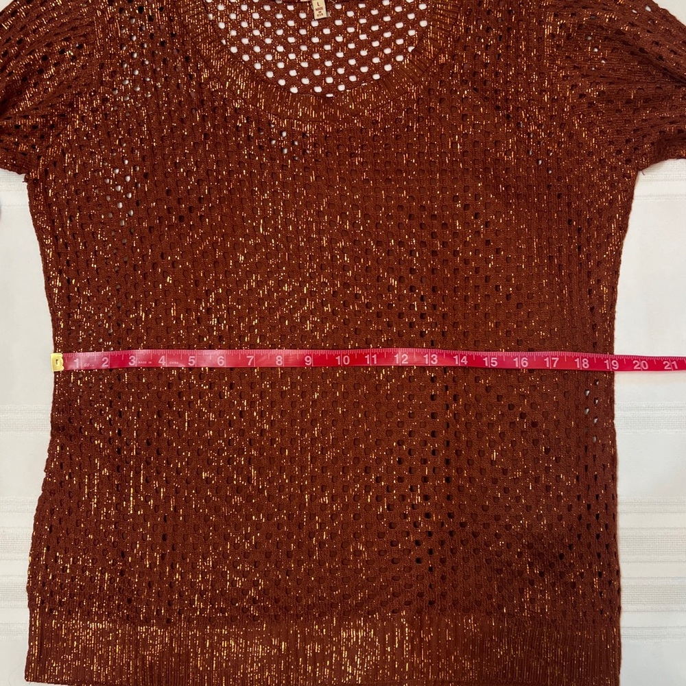 Reba Sweater Copper Gold Metallic Open Weave Crocheted Sz L‎ Matching Cami EUC - Picture 9 of 14